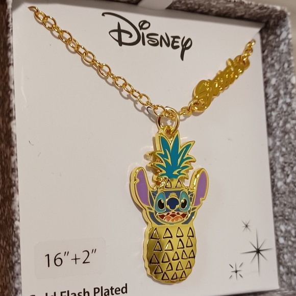 DISNEY LILO & STITCH GOLD FLASH PLATED PINEAPPLE PENDANT & NECKLACE MEASURES 16" - Picture 4 of 15
